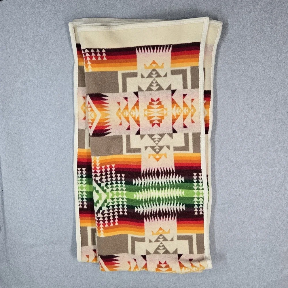 Pendleton Blanket 6x5 Beige Beaver State Wool Aztex Chief Joseph VINTAGE Throw